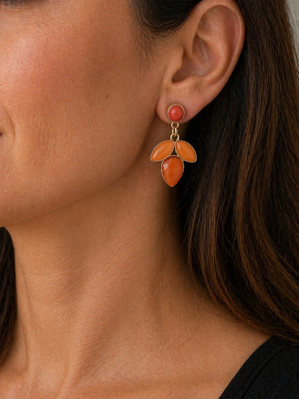 Gold-Tone Orange Drop Gemstone Earrings, Liz Claiborne